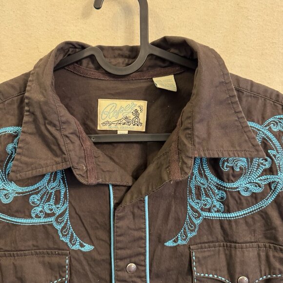 Roper Pearl Snap Denver Shirt Men’s XXL Brown Embroidered Western Rodeo Cowboy - Picture 2 of 9